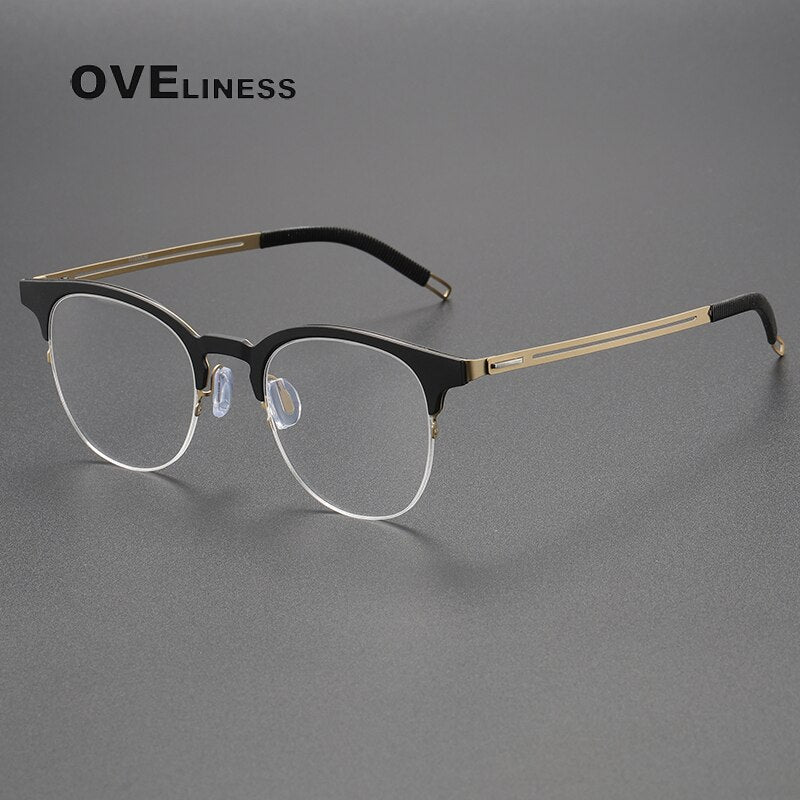 Oveliness Unisex Full Rim Square Screwless Titanium Eyeglasses 8202313 Full Rim Oveliness black gold  