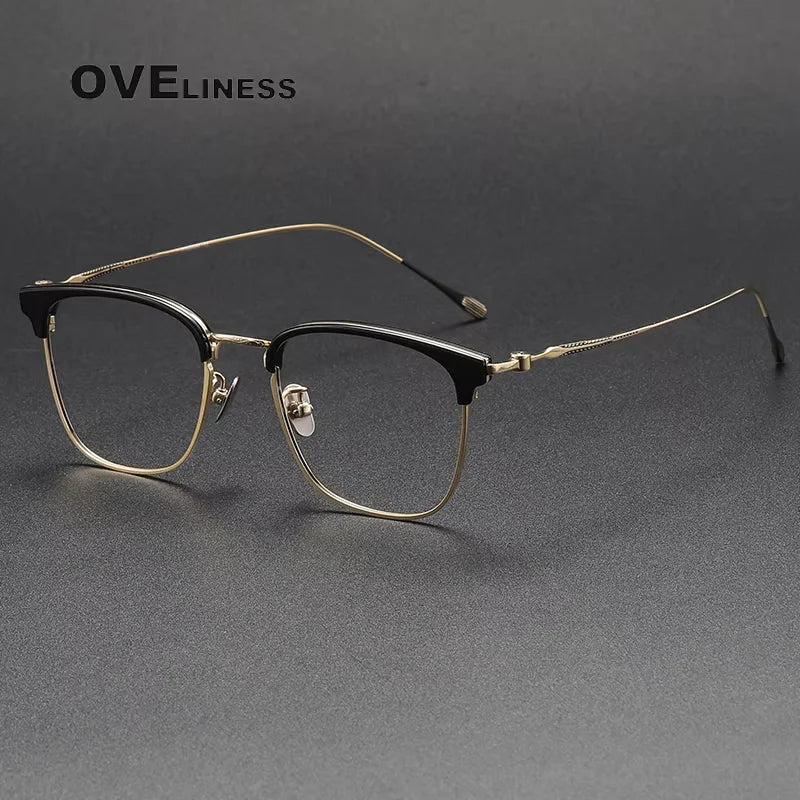 Oveliness Women's Full Rim Square Titanium Acetate Eyeglasses 80897 Full Rim Oveliness black gold  