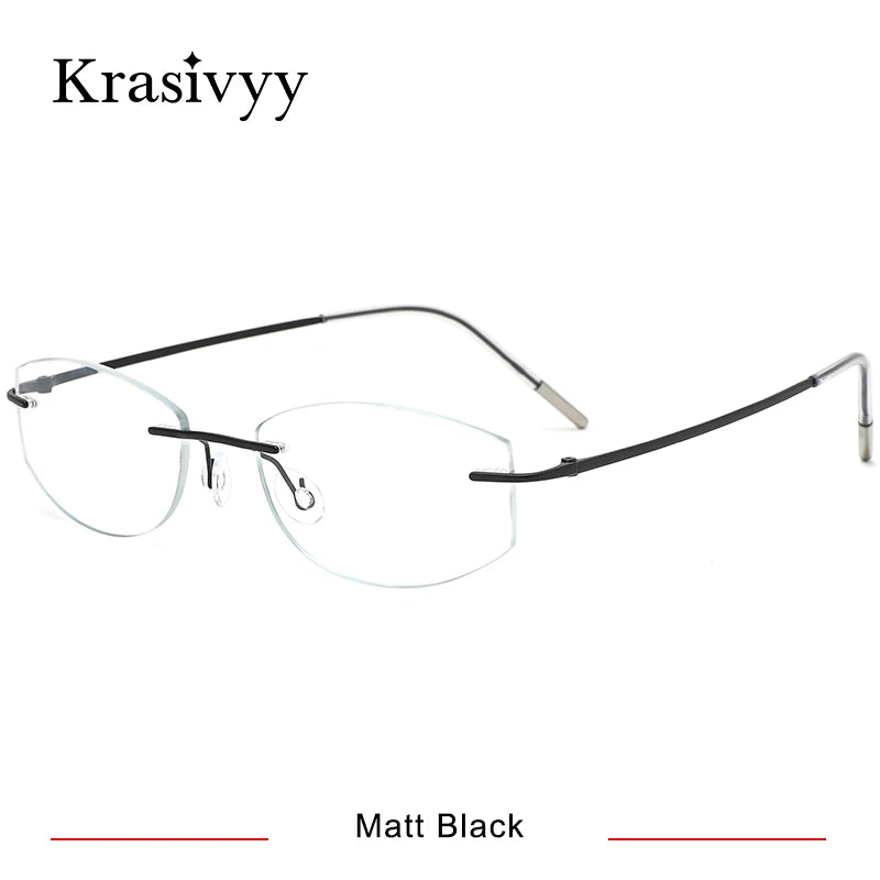 Krasivyy Women's Rimless Square Oval Screwless Titanium Eyeglasses 24106 Rimless Krasivyy Matt Black