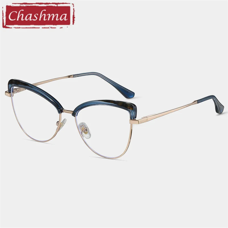 Chashma Ottica Women's Full Rim Cat Eye Tr 90 Alloy Eyeglasses 87274 Full Rim Chashma Ottica Blue  