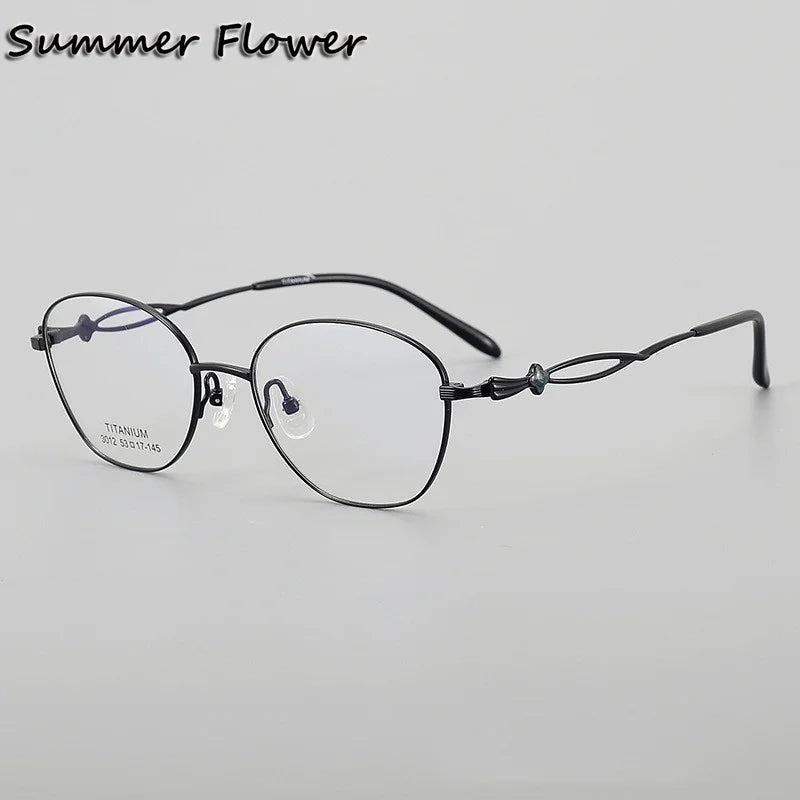 Summer Flower Women's Full Rim Oval Square Titanium Eyeglasses 63012 Full Rim Summer Flower Black