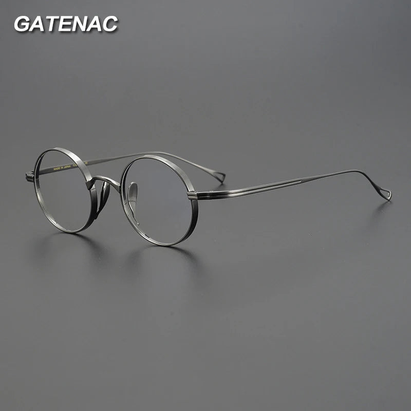 Gatenac Unisex Full Rim Small Round Titanium Eyeglasses Gxyj1446 Full Rim Gatenac   