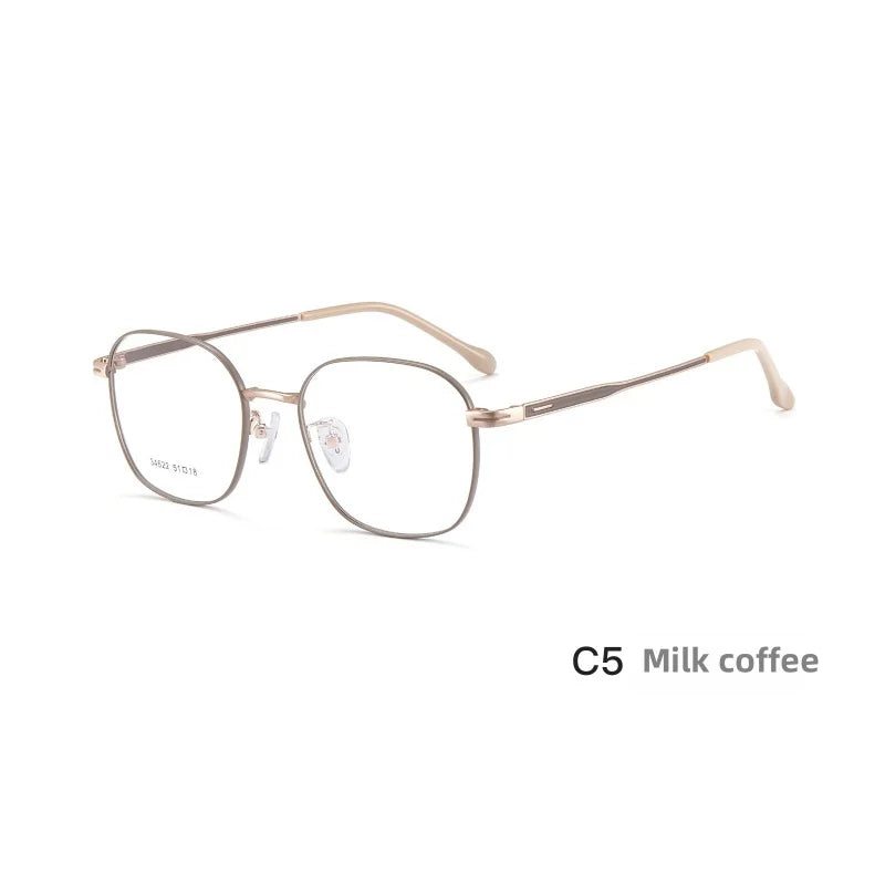 KatKani Men's Full Rim Polygon Square Alloy Eyeglasses 34622 Full Rim KatKani Eyeglasses Milk coffee  