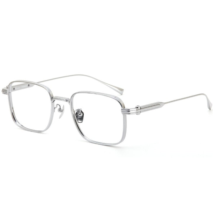 Muzz Men's Full Rim Square Titanium Eyeglasses 10147 Full Rim Muzz Silver  