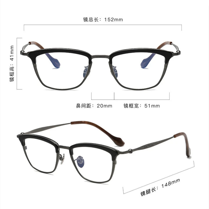 Black Mask Unisex Full Rim Big Square Titanium Acetate Eyeglasses 6069 Full Rim Black Mask   