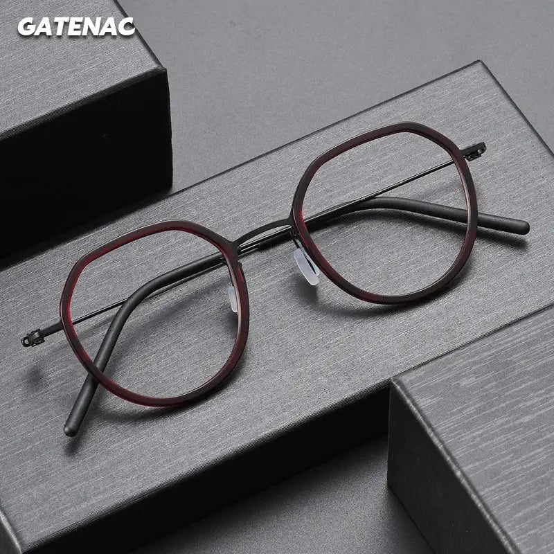Gatenac Women's Full Rim Flat Top Oval Titanium Acetate Eyeglasses 699855 FuzWeb