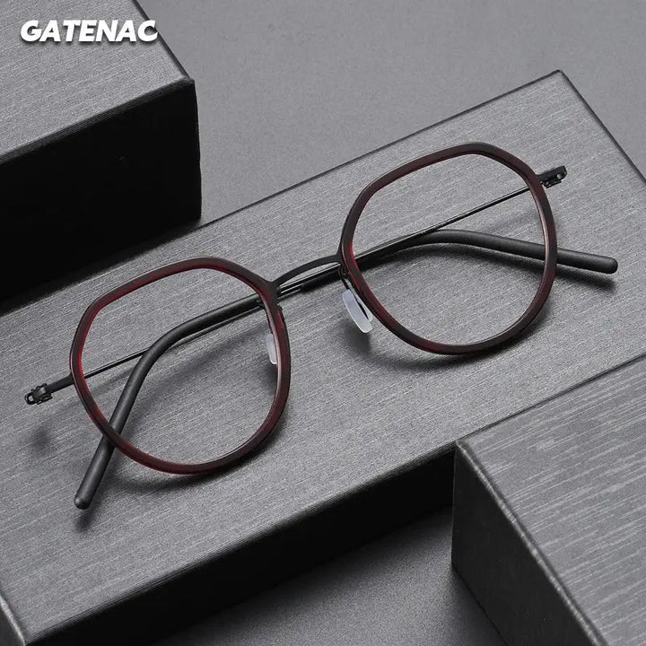 Gatenac Womens Full Rim Flat Top Oval Titanium Acetate Eyeglasses 699855 — view 1 | Gatenac at FuzWeb