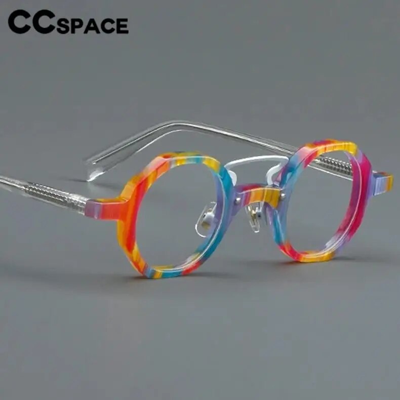 CCspace Unisex Full Rim Small Round Double Bridge Acetate Alloy Eyeglasses 57057 Full Rim CCspace   