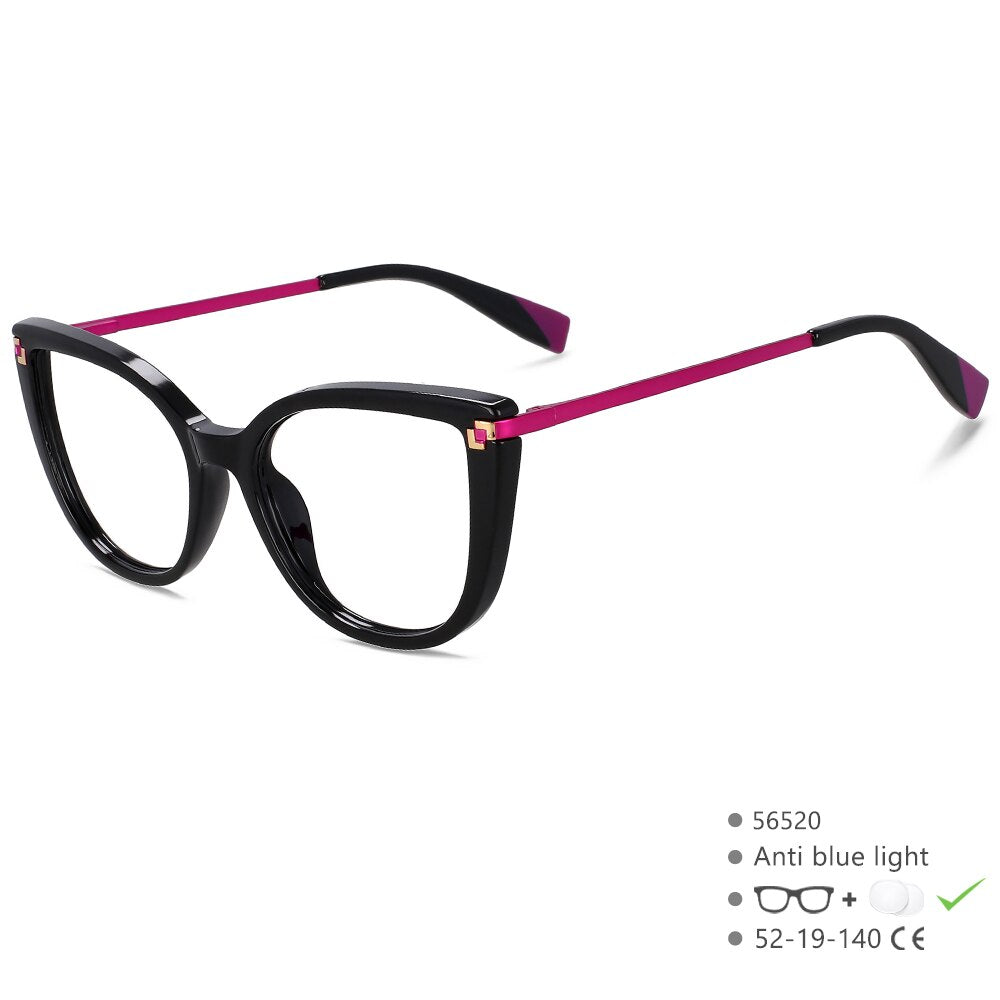 CCSpace Women's Full Rim Square Cat Eye Tr 90 Alloy Eyeglasses 56520 Full Rim CCspace C1BlackRed  