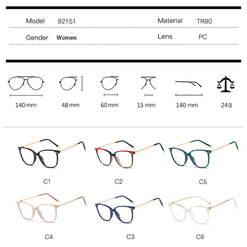 Handoer Women's Full Rim Square Tr 90 Alloy Eyeglasses 192151