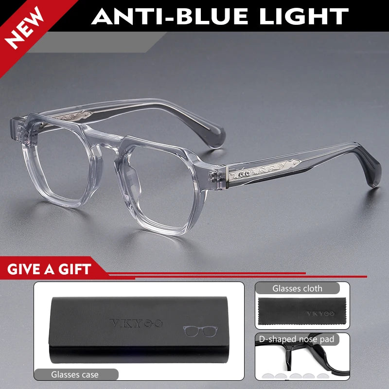 Vicky Men's Full Rim Big Flat Top Oval Acetate Alloy Reading Glasses 755009