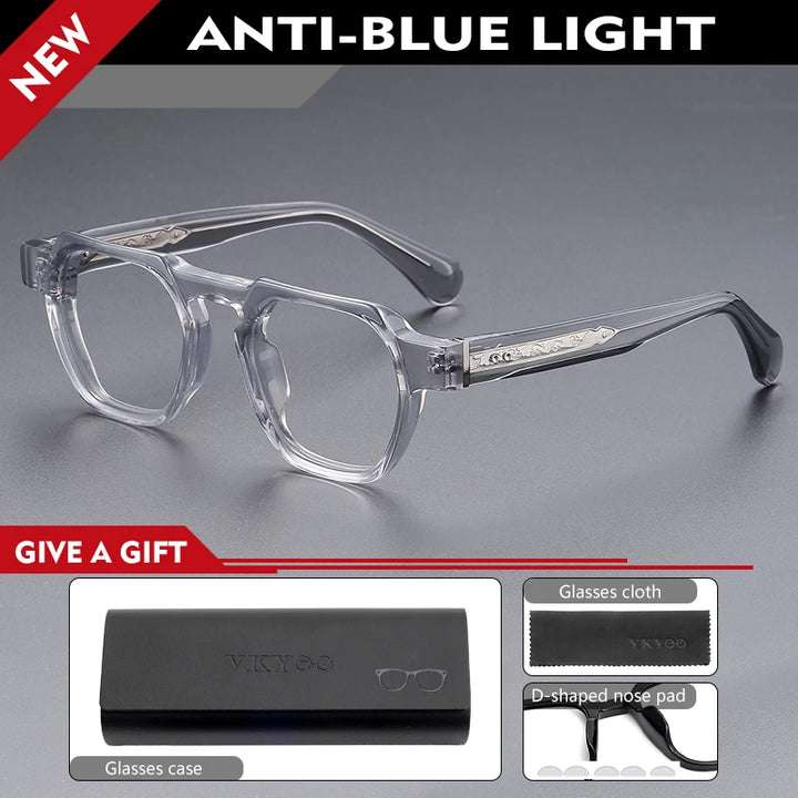 Vicky Men's Full Rim Big Flat Top Oval Acetate Alloy Reading Glasses 755009