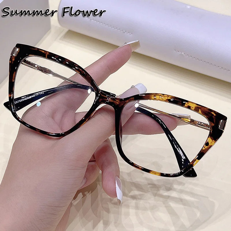 Summer Flower Women's Full Rim Square Cat Eye Tr 90 Titanium Eyeglasses 87888 Full Rim Summer Flower Leopard