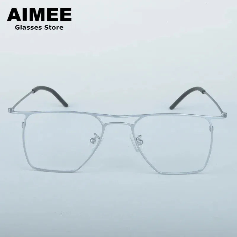 Aimee Unisex Full Rim Square Double Bridge Titanium Eyeglasses 11518 Full Rim Aimee Silver  