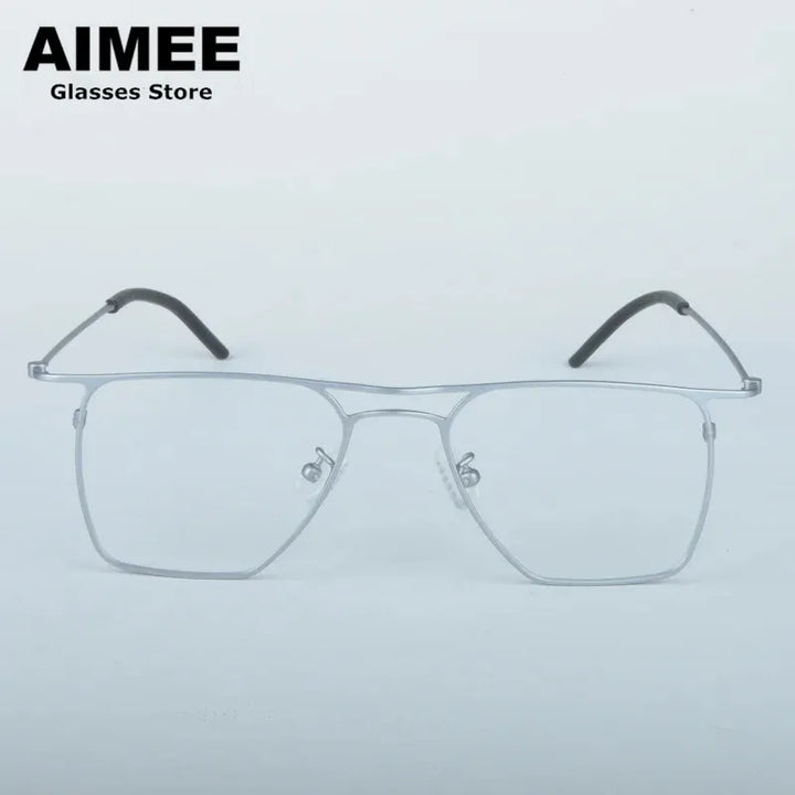 Aimee Unisex Full Rim Square Double Bridge Titanium Eyeglasses 11518 Full Rim Aimee Silver  