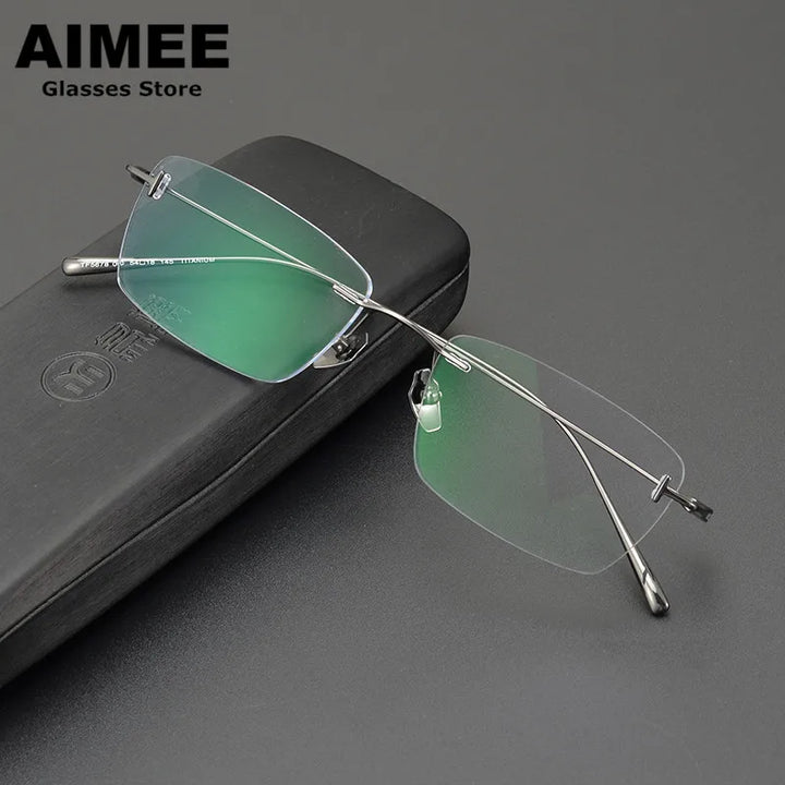 Aimee Unisex Rimless Square Titanium Eyeglasses 5678 Rimless Aimee Grey  