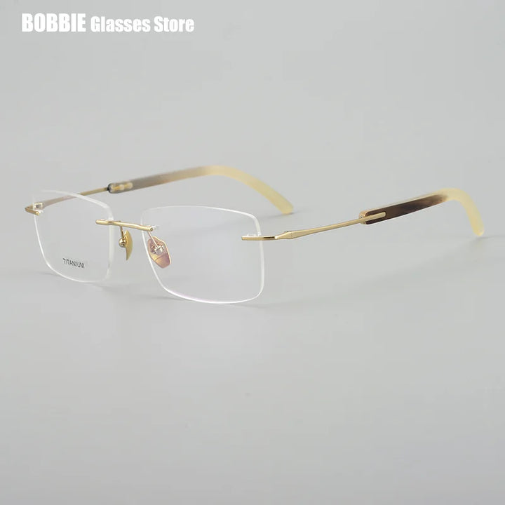 Bobbie Unisex Rimless Square Titanium Horn Temple Eyeglasses 921029