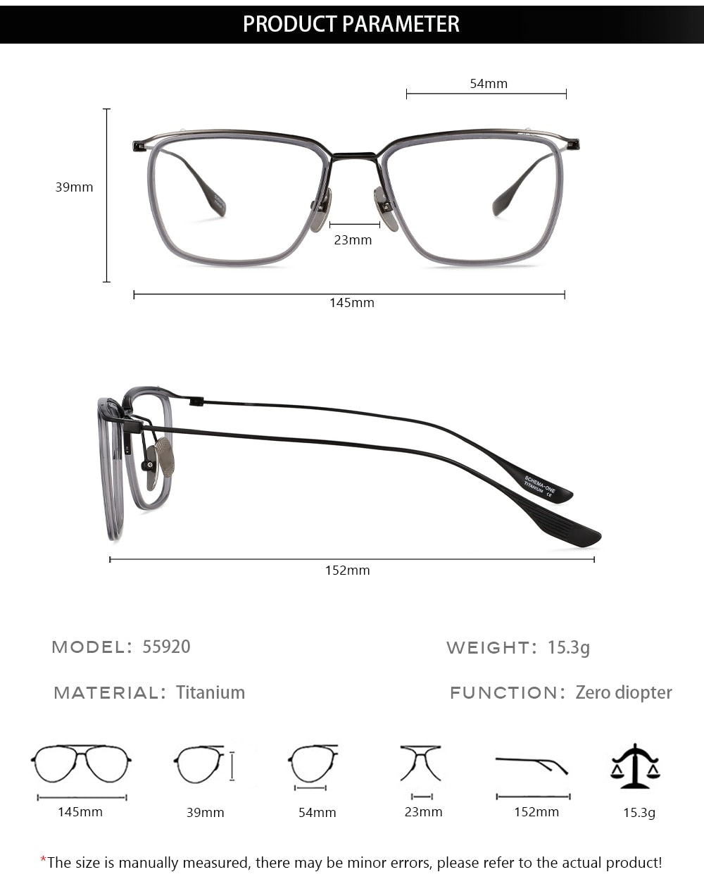 CCSpace Men's Semi Rim Square Titanium Eyeglasses 55920 Semi Rim CCspace   