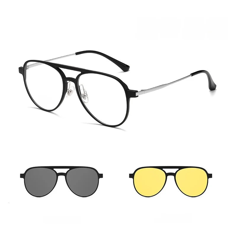 Yimaruili Women's Full Rim Round Tr 90 Titanium Eyeglasses Clip On Sunglasses 930077