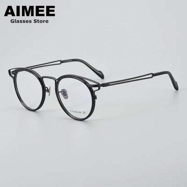 Aimee Unisex Full Rim Oval Titanium Acetate Eyeglasses 19061 Full Rim Aimee Black  