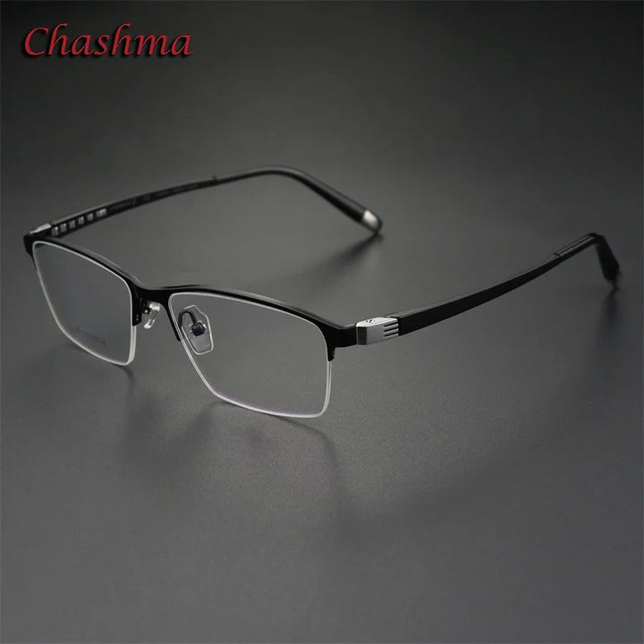 Chashma Ochki Men's Semi Rim Square Titanium Eyeglasses 27039 Semi Rim Chashma Ochki Black  