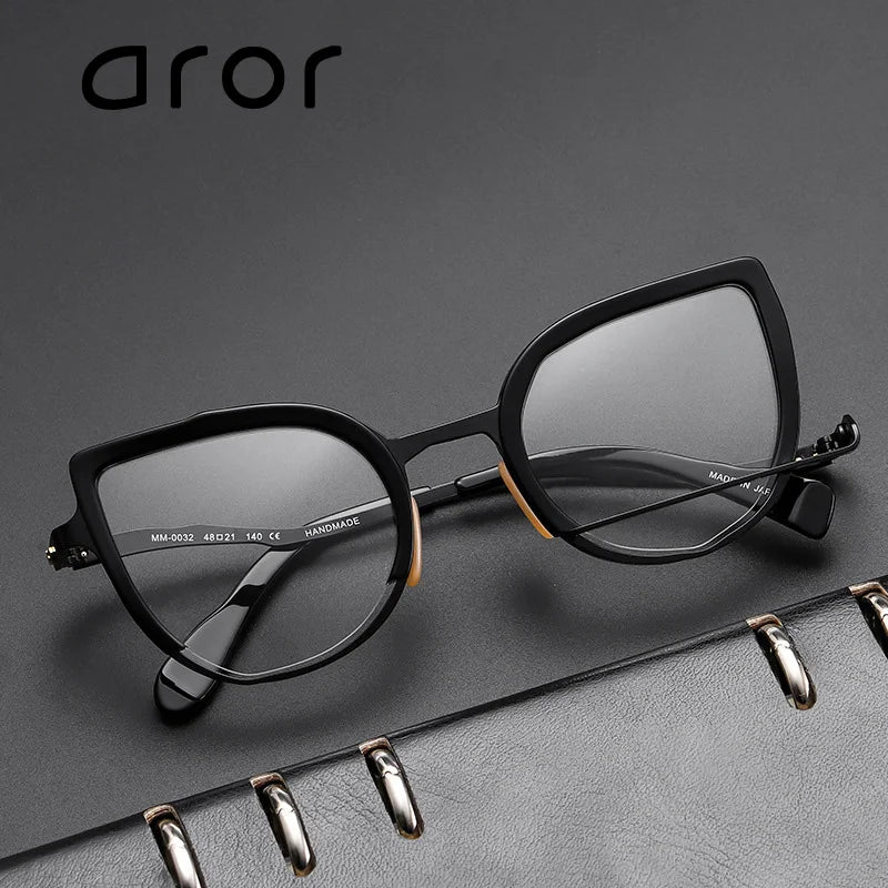 Aror Unisex Full Rim Square Oval Cat Eye Acetate Alloy Eyeglasses 49432 Full Rim Aror