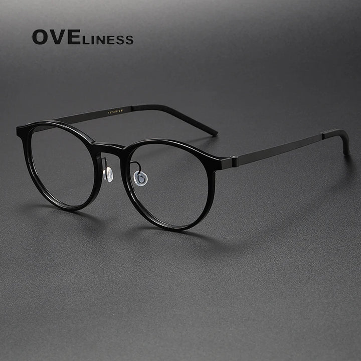 Oveliness Unisex Full Rim Round Screwless Titanium Acetate Eyeglasses 1836 Full Rim Oveliness black  