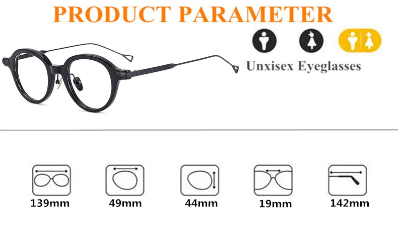 Black Mask Unisex Full Rim Round Titanium Acetate Eyeglasses L001 Full Rim Black Mask   