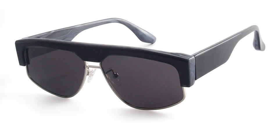 Esnbie Unisex Full Rim Oval Acetate Alloy Tac Sunglasses 240741