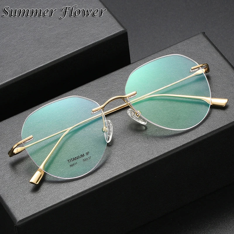 Summer Flower Women's Rimless Flat Top Round Titanium Eyeglasses 96611 Rimless Summer Flower