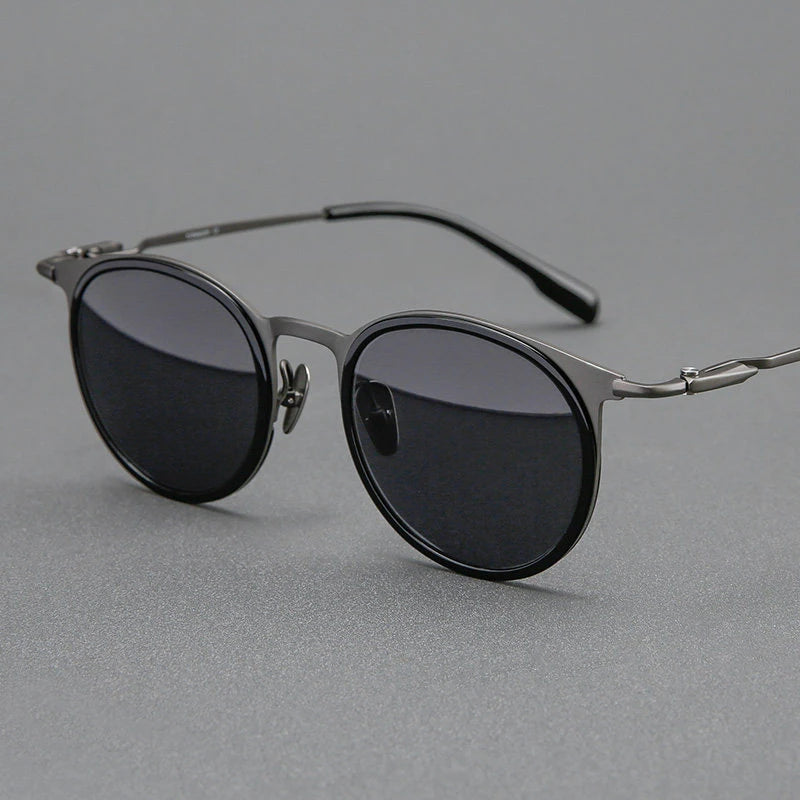 Blackmask Unisex Full Rim Round Titanium Polarized Sunglasses BM-0056S