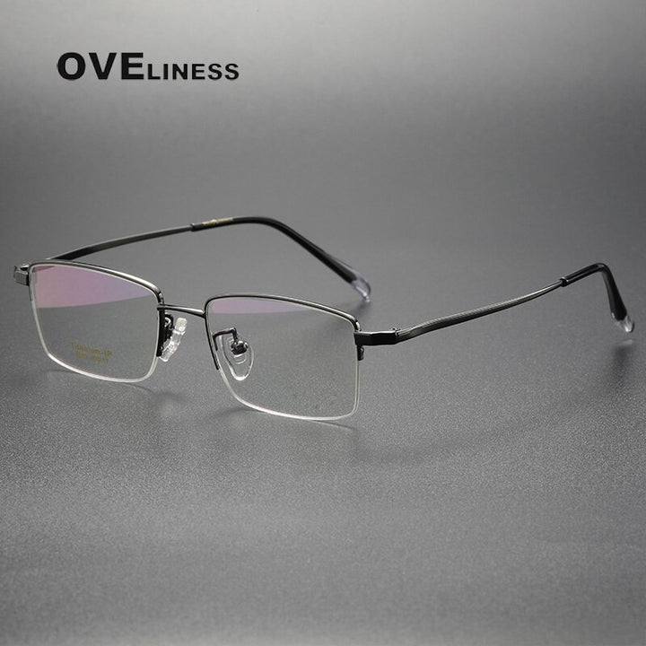 Oveliness Unisex Semi Rim Rectangle Titanium Eyeglasses 6813 Full Rim Oveliness gun  
