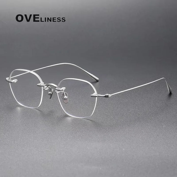 Oveliness Women's Semi Rim Polygon Oval Titanium Eyeglasses 71312 Semi Rim Oveliness silver