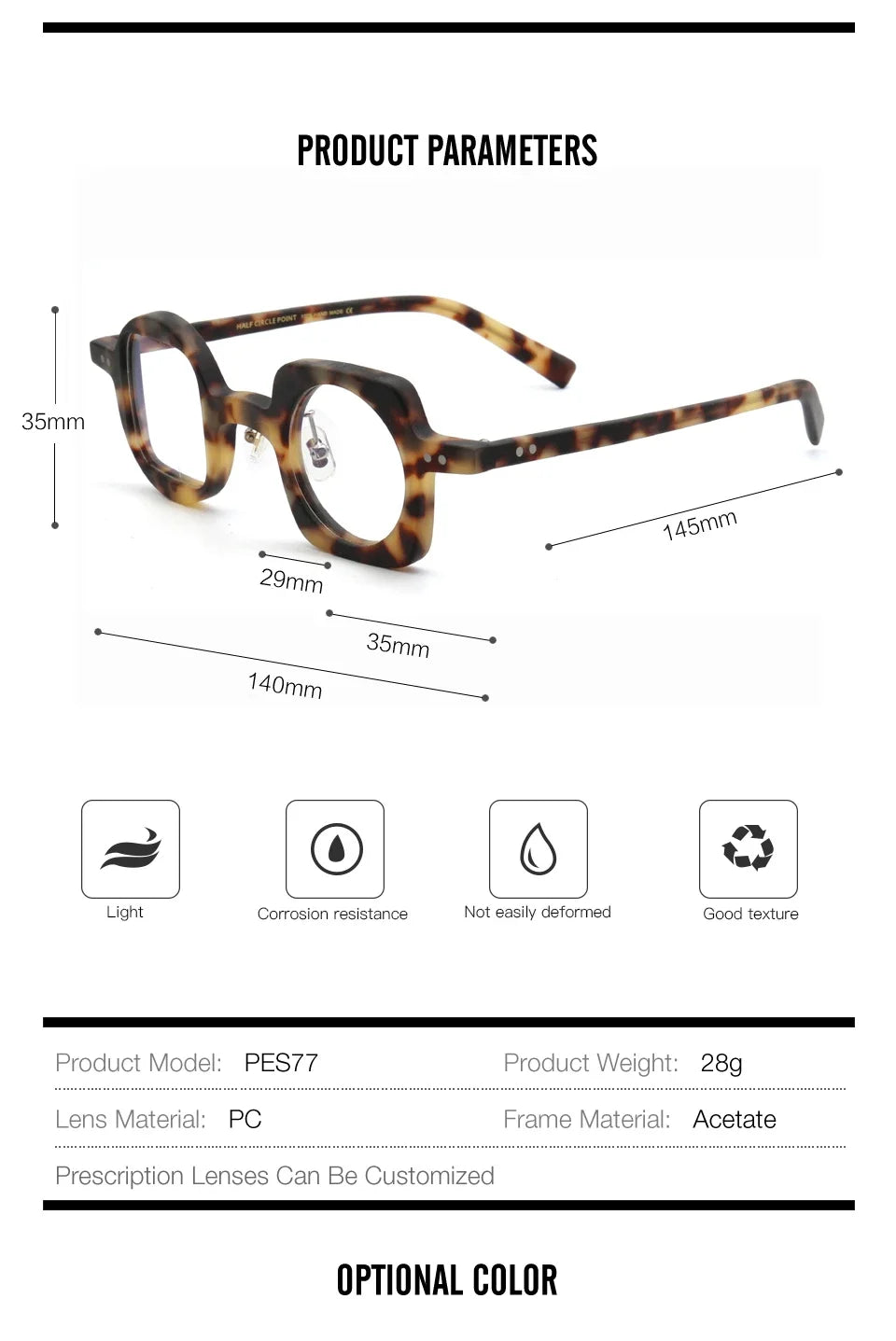 Aror Unisex Full Rim Flat Top Square Round Acetate Eyeglasses 34943 Full Rim Aror