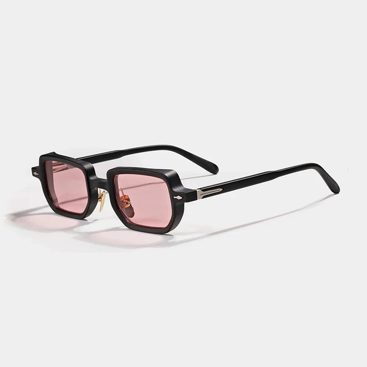 Hewei Unisex Full Rim Small Square Acetate Sunglasses 0020 Sunglasses Hewei matte black-pink as picture 