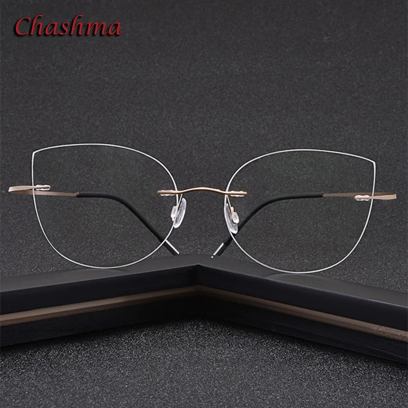 Chashma Ochki Unisex Rimless Cat Eye 2g Titanium Eyeglasses 003 Rimless Chashma Ochki   