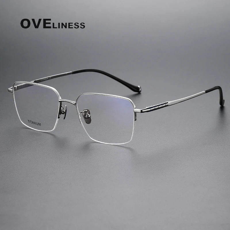 Oveliness Men's Semi Rim Square Titanium Eyeglasses 80905 Semi Rim Oveliness silver  