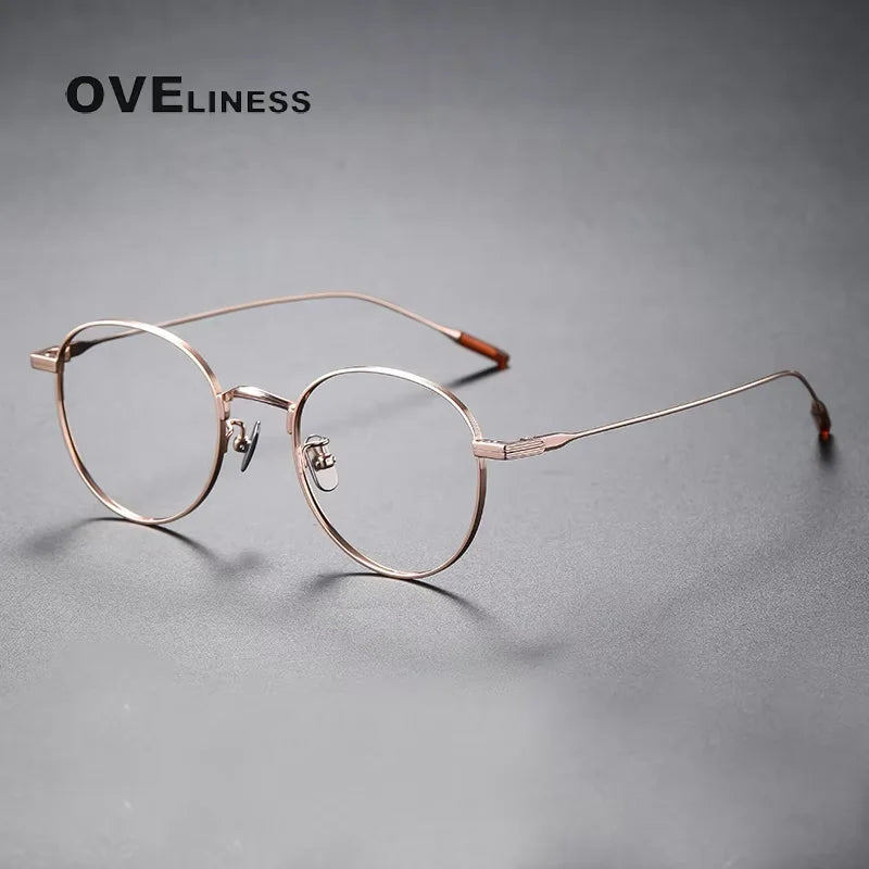 Oveliness Women's Full Rim Flat Top Round Titanium Eyeglasses Full Rim Oveliness rose gold