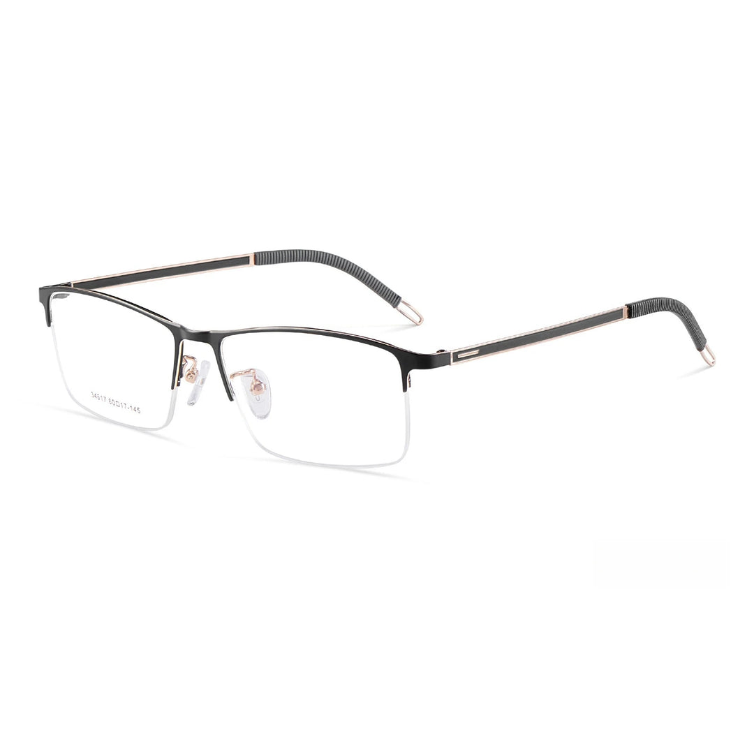 Yimaruili Men's Semi Rim Wide Front Square Alloy Eyeglasses Y34617 Full Rim Yimaruili Eyeglasses Black Gold  