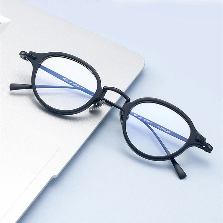 Black Mask Unisex Full Rim Round Titanium Acetate Eyeglasses 396182