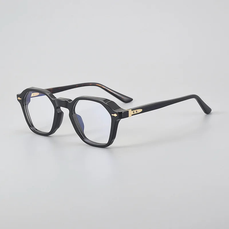 Black Mask Unisex Full Rim Flat Top Polygon Acetate Eyeglasses 49602