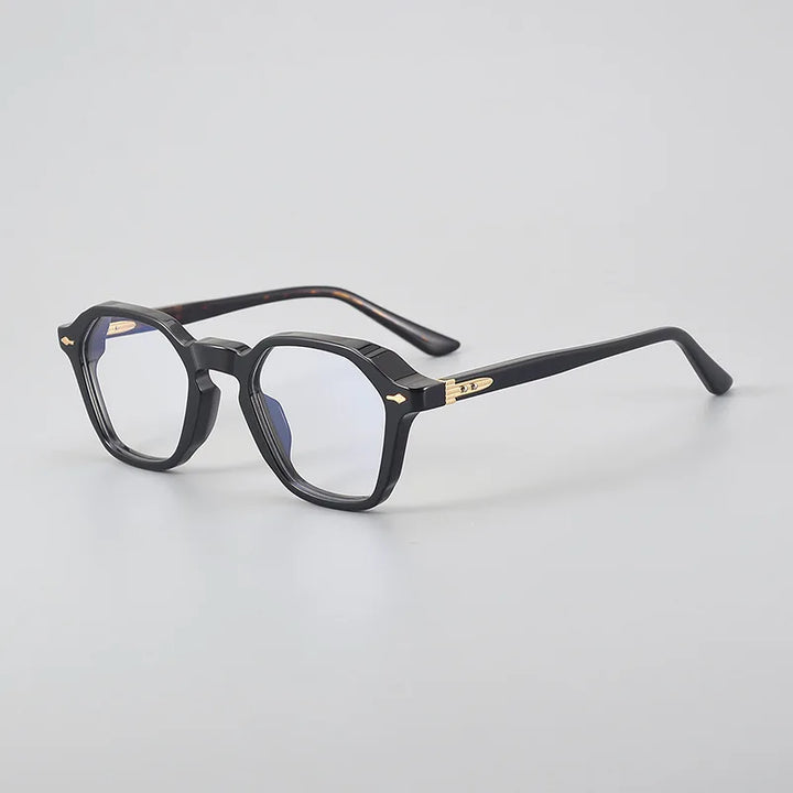 Black Mask Unisex Full Rim Flat Top Polygon Acetate Eyeglasses 49602