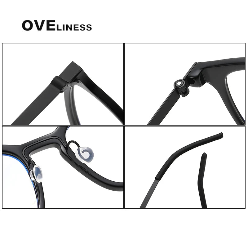 Oveliness Unisex Full Rim Square Acetate Titanium Screwless Eyeglasses 1047 Full Rim Oveliness   