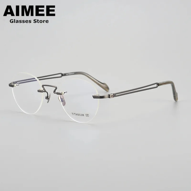 Aimee Unisex Rimless Round Oval Titanium Eyeglasses 19063 Rimless Aimee Gun-grey  