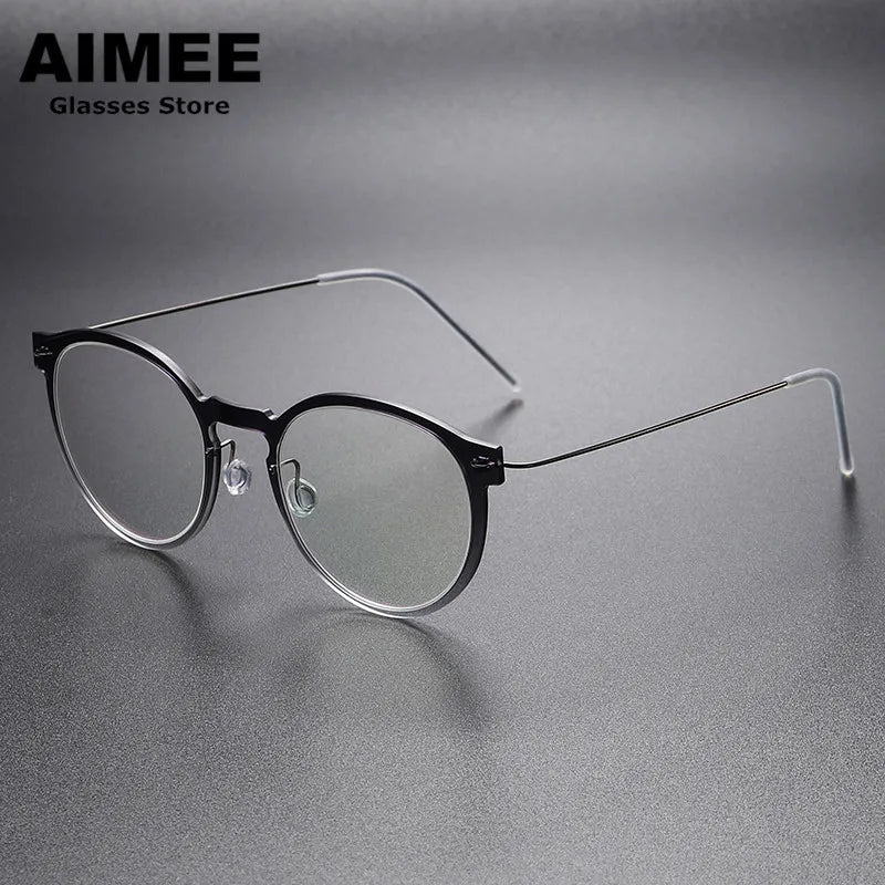 Aimee Unisex Full Rim Round Screwless Titanium Acetate Eyeglasses 6603 Full Rim Aimee   