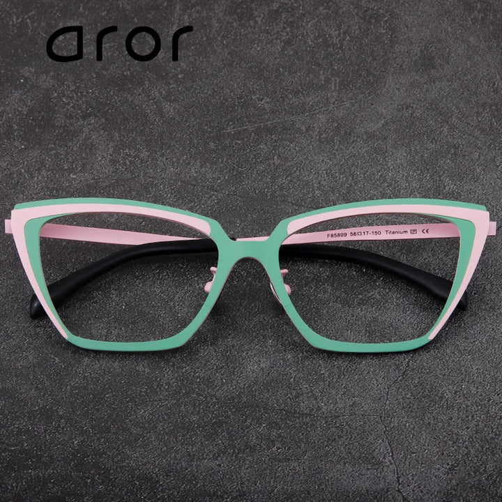 Aror Unisex Full Rim Square Cat Eye Titanium Acetate Eyeglasses 455617 Full Rim Aror