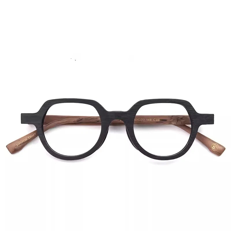 Hdcrafter Unisex Full Rim Flat Top Oval Wood Eyeglasses 6012 Full Rim Hdcrafter Eyeglasses   