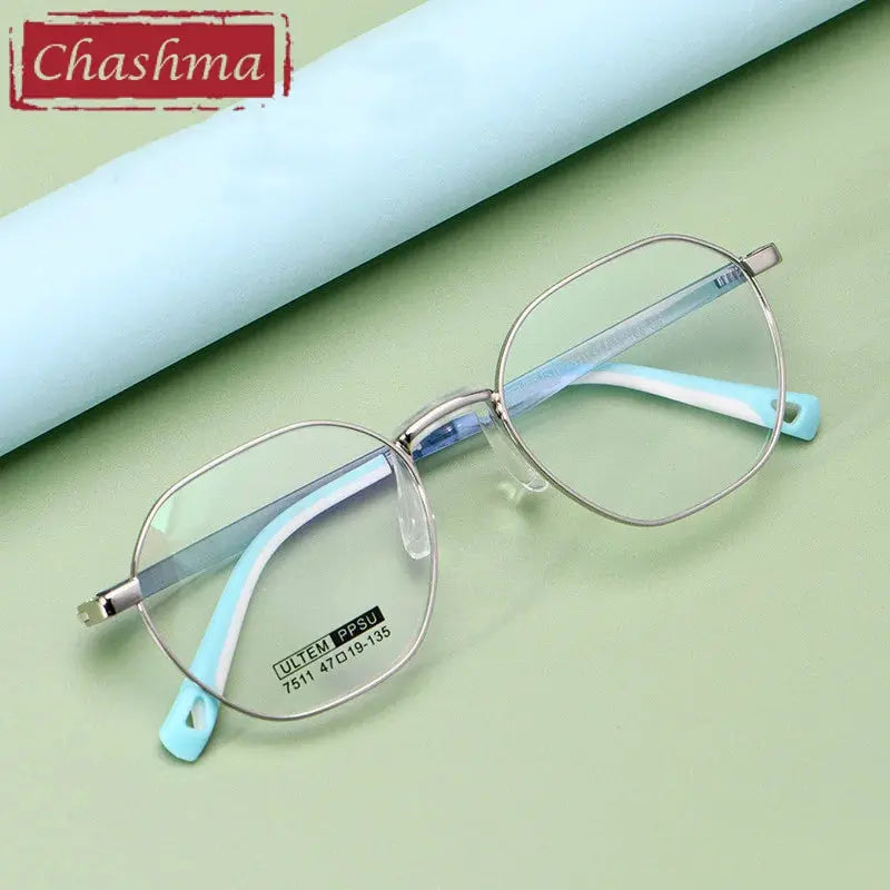 Chashma Ottica Unisex Youth Full Rim Polygon Titanium Eyeglasses 777511 FuzWeb