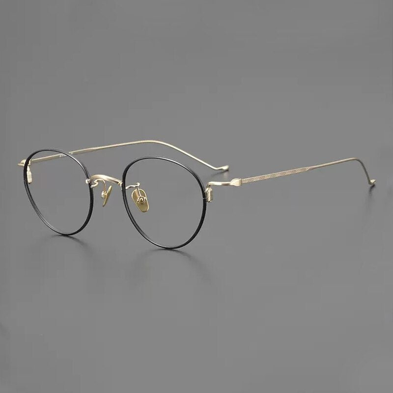 Gatenac Unisex Full Rim Round Titanium Eyeglasses Gxyj1051 Full Rim Gatenac Black Gold  