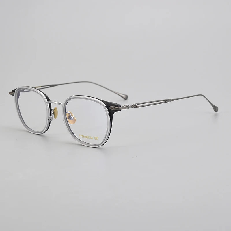 Black Mask Unisex Full Rim Titanium Acetate Square Eyeglasses E063 Full Rim Black Mask Black-White  